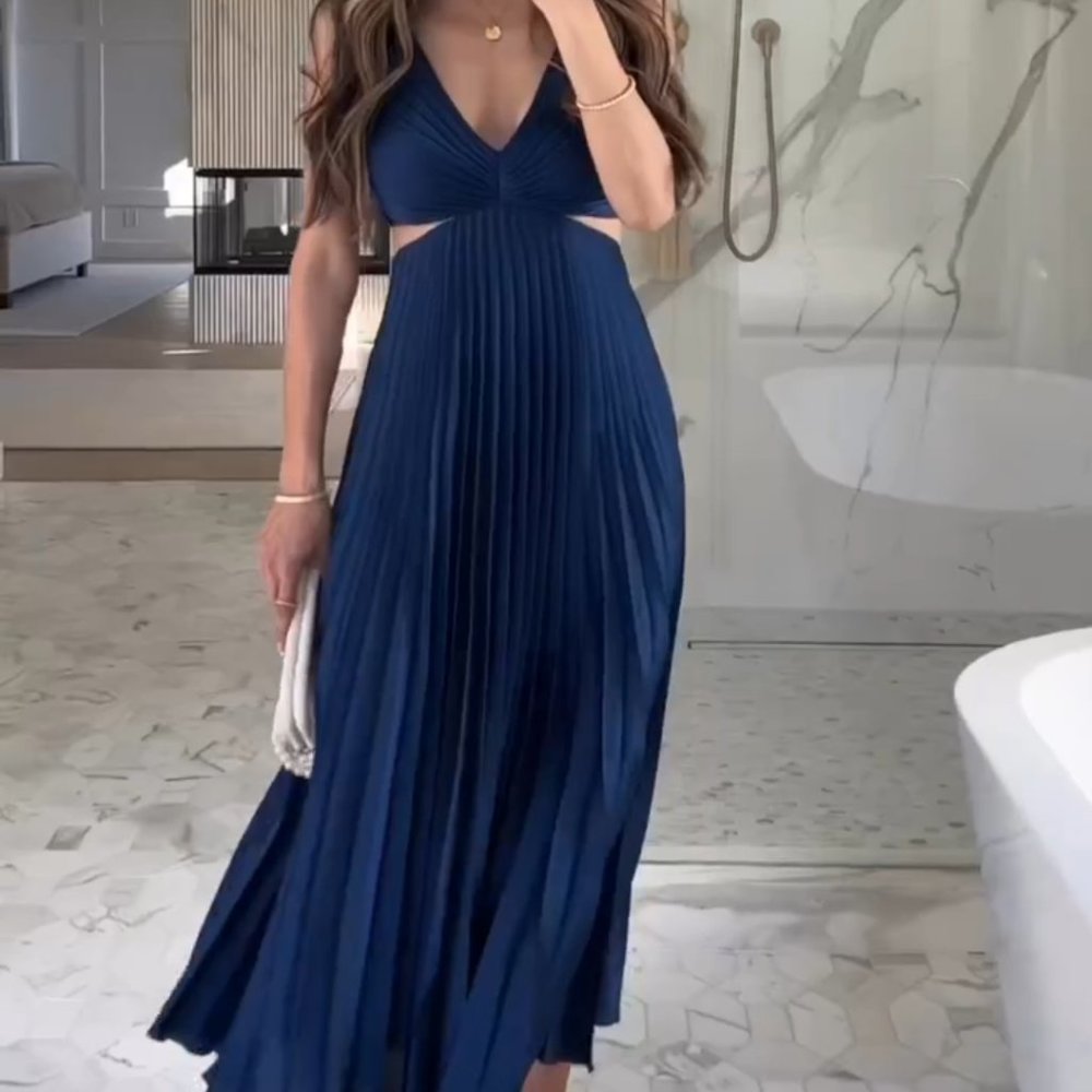 Satin Pleated Cutout Maxi Dress Petite Small